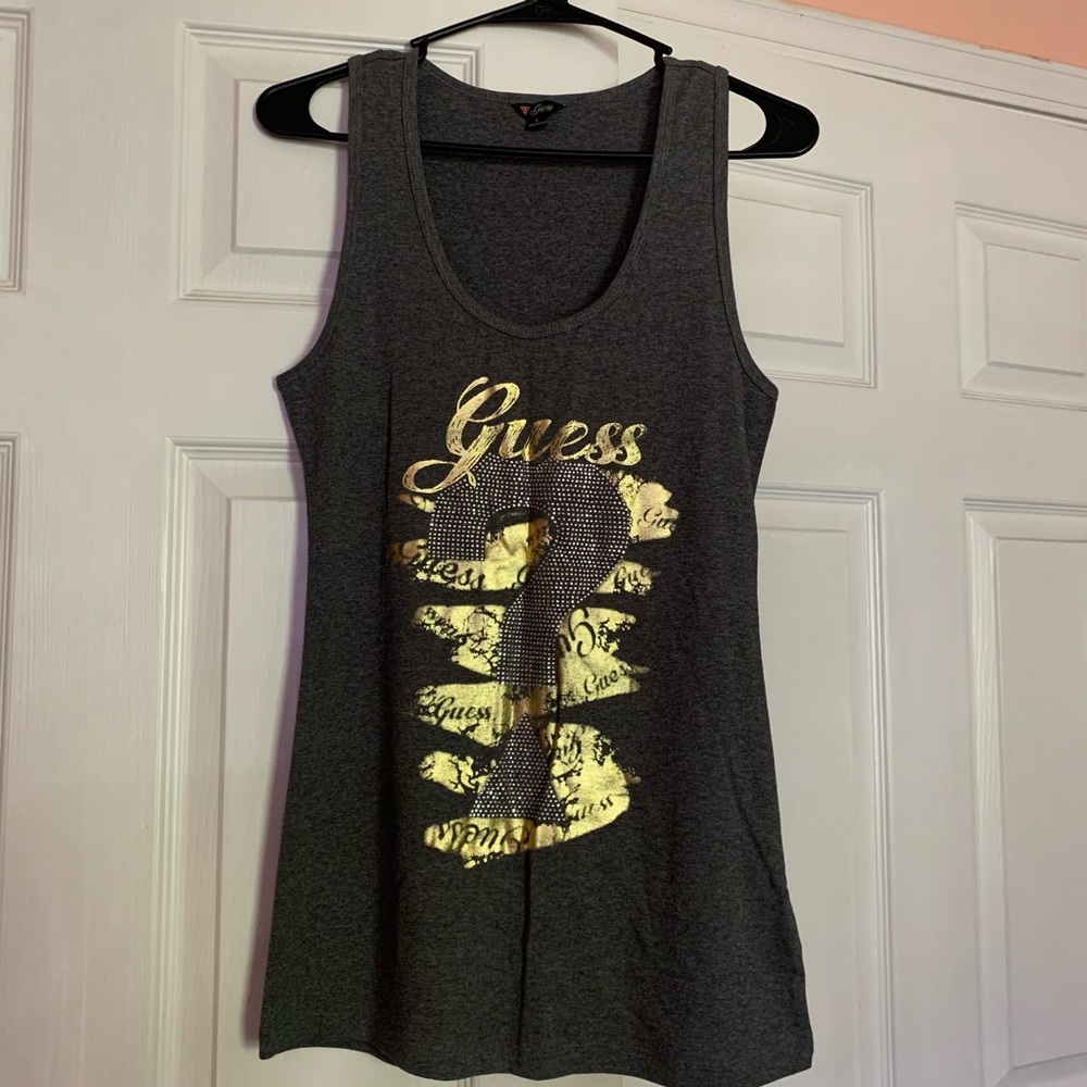 VINTAGE 90s Guess Logo Graphic Blingy Tank…
